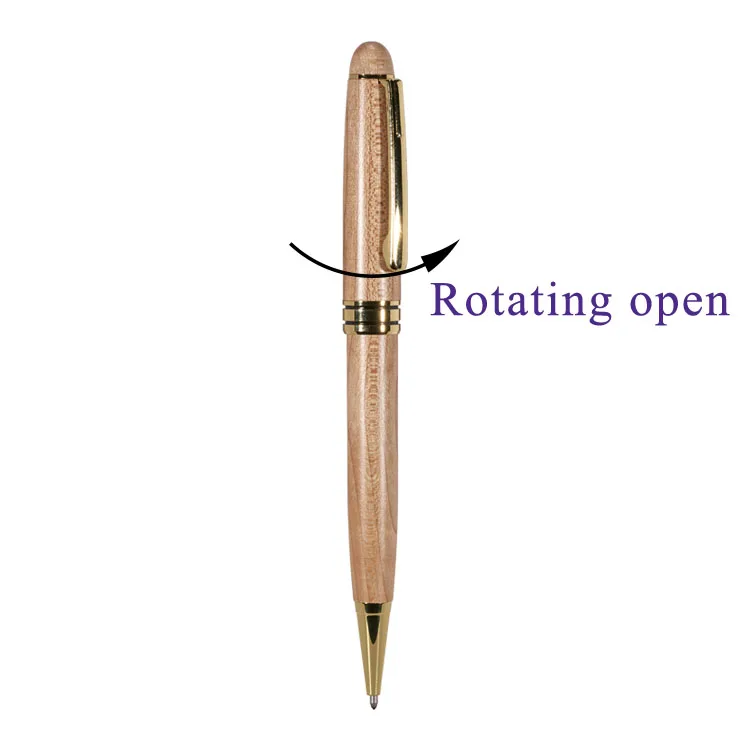 High Quality Cool Natural Wood Luxury Maple or Bamboo Wooden Rotating Open 0.5mm Ballpoint Pen with Box Set for Gifts