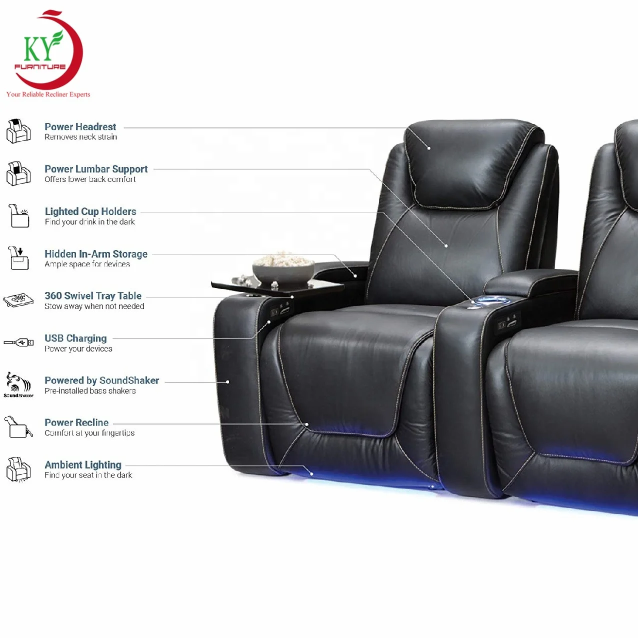 JKY мебель современный коммерческий VIP кинотеатр кожаный домашний Loveseat Электрический кресло из синтетической кожи на