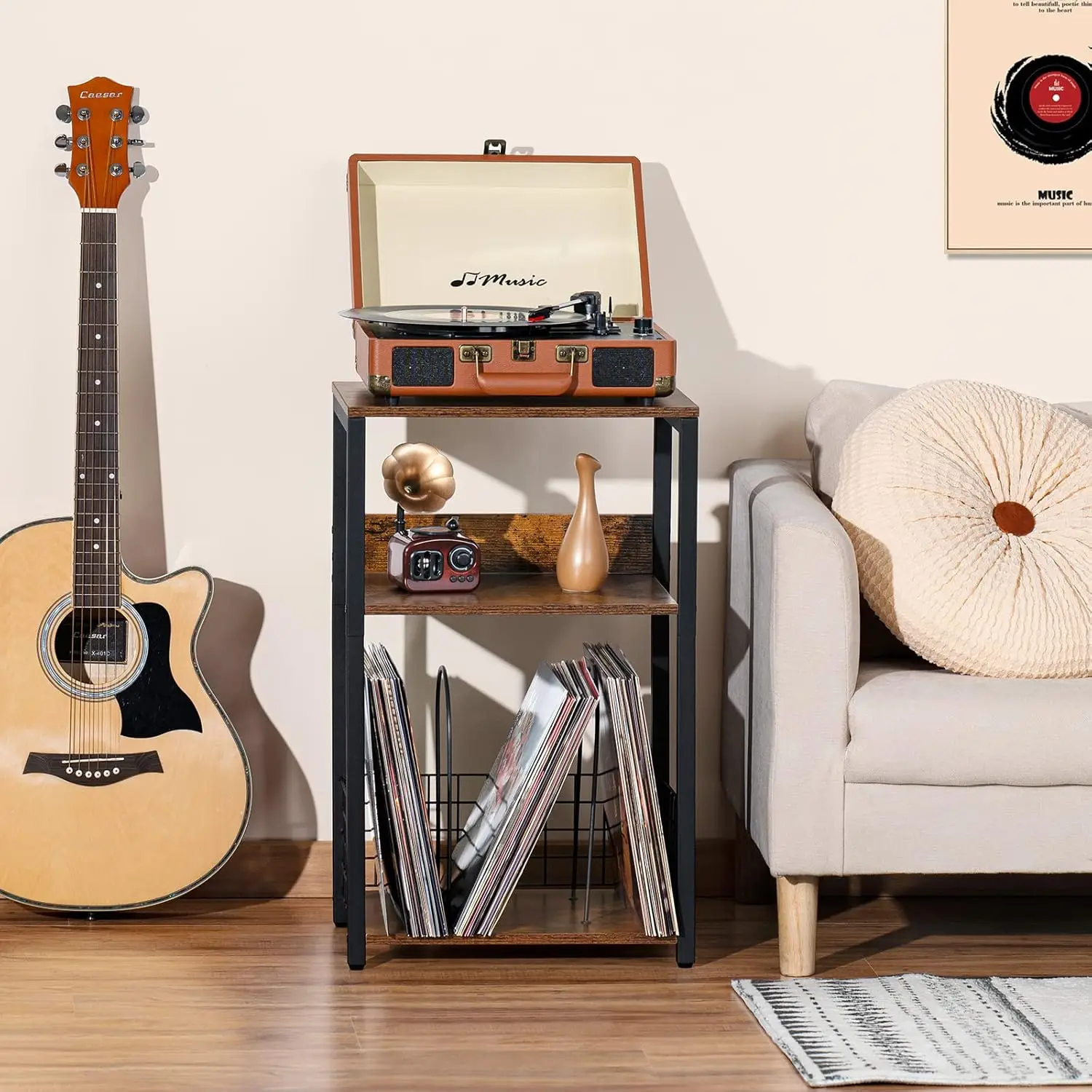 Retro Style 3-Tier Record Player Stand Home Multifunctional Vinyl Record Storage Double Design Powder-Coated Metal