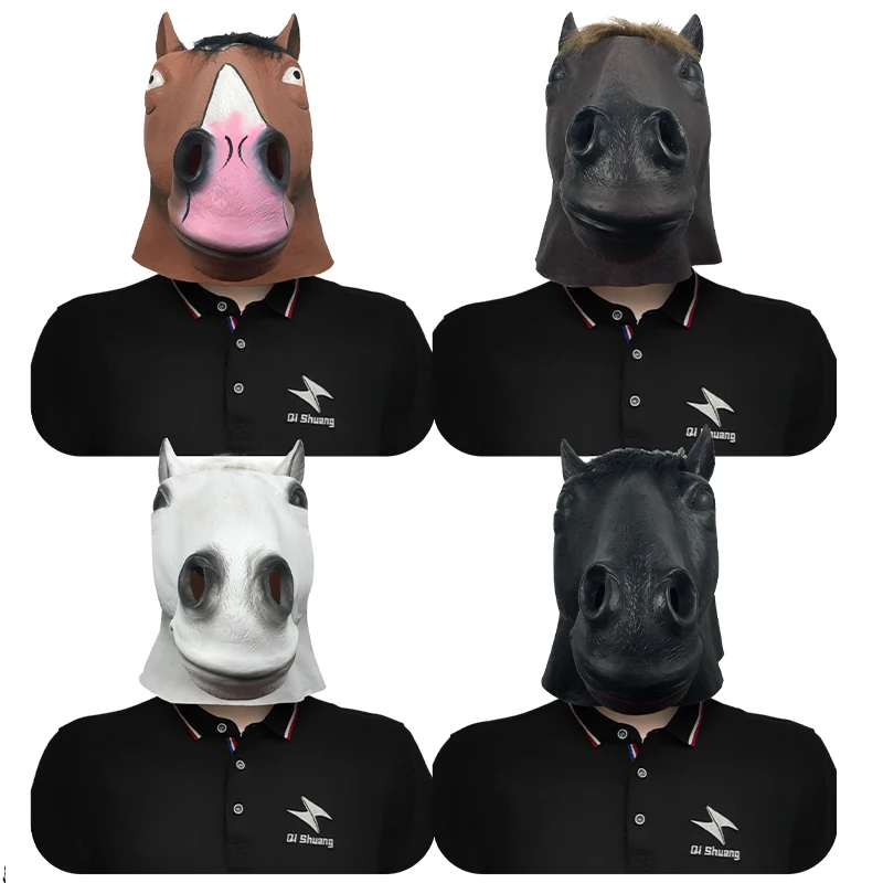 Realistic Halloween Cute New Horse Latex Animal Mask Cosplay Latex Horseman Mask Masquerade Show Props