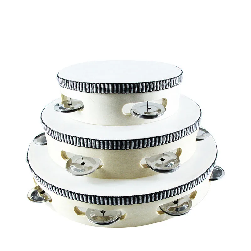 Wholesale Musical Instrument Toy Hand-held Drum Wooden Tambourine For Kids Preschool Percussion