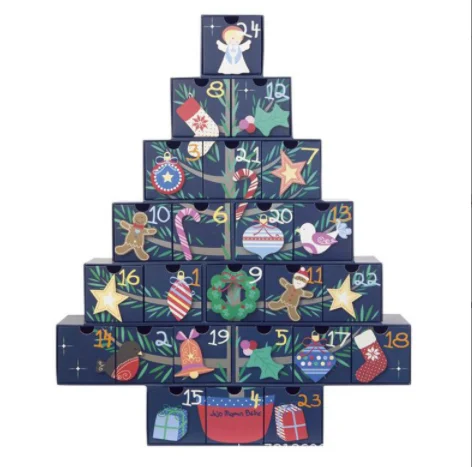 Custom PrintingCosmetic Candy Gift Cardboard Drawer Box Luxury Christmas Tree Advent Calendar Box sweets large christmas gift