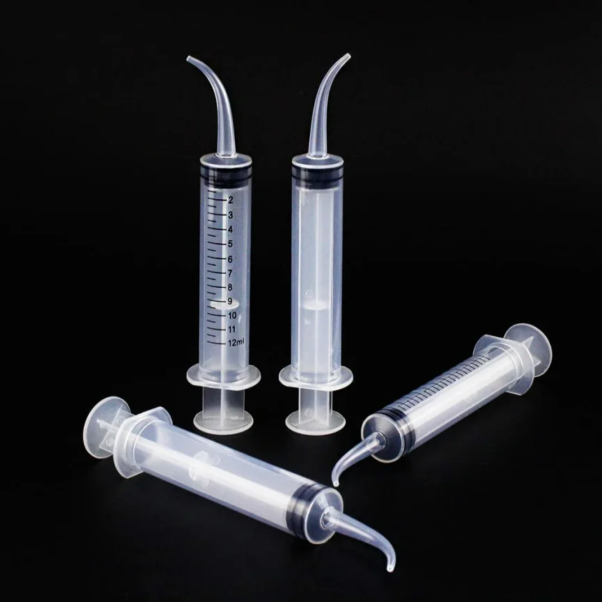 Medical Customized Disposable syringe 12ml dental impression oral irrigation syringe with curved tip scale