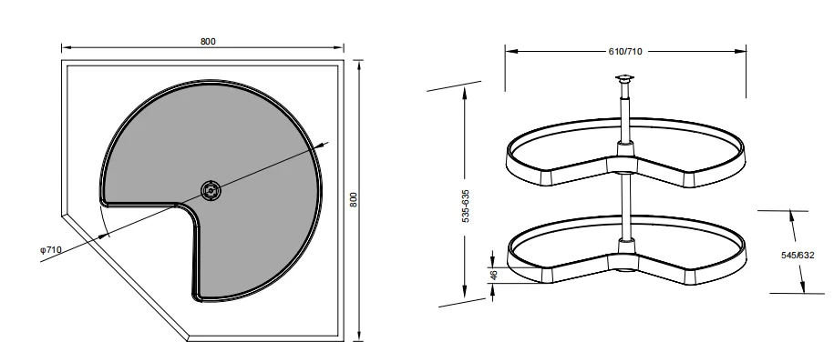 28inch Multi-Functional Rotating Kitchen Basket Kidney Two-tire Plastic Lazy Susan Set