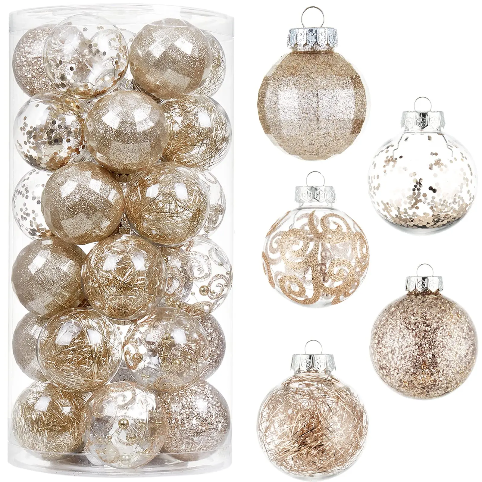 Christmas Ball Ornaments Shatterproof Clear Large Plastic Hanging Ball Decorative Baubles Set with Stuffed Delicate Decorations