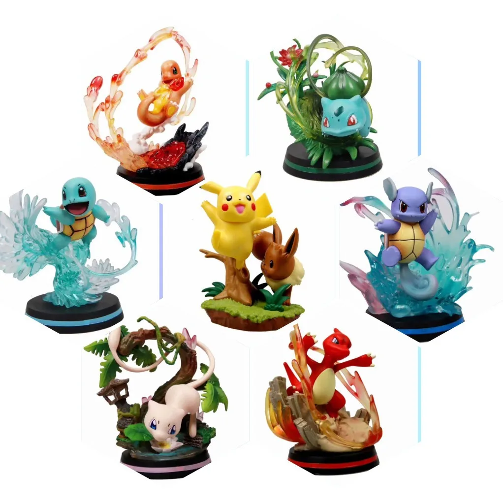 Anime Pokemoned Figure pika-chu Charizard Squirtle Bulbasaur Vulpix Scenes Version PVC action Figurine Toys Collection Doll gift