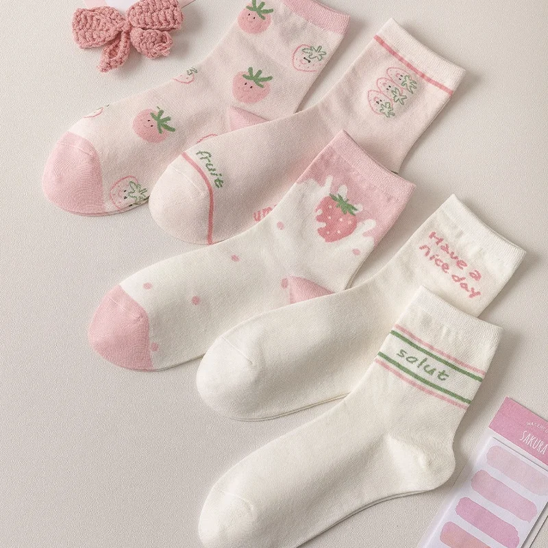 Wholesale Summer Strawberry Avocado Fruit Socks Girls Cute Organic Cotton Crew Socks For Women