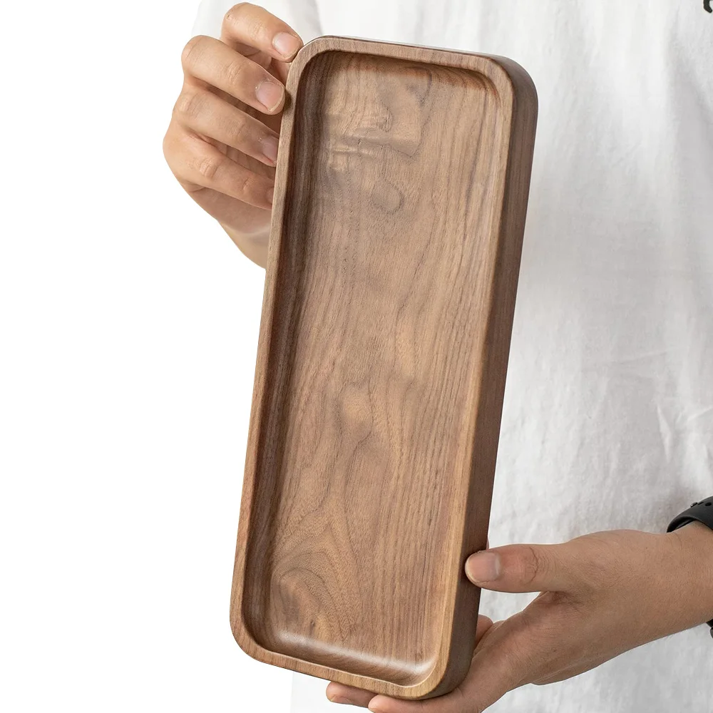 TAOTAOJU Dongguan factory beer serving tray custom solid wood pllate black walnut Jewelry salver wooden tasting tray walnut tray