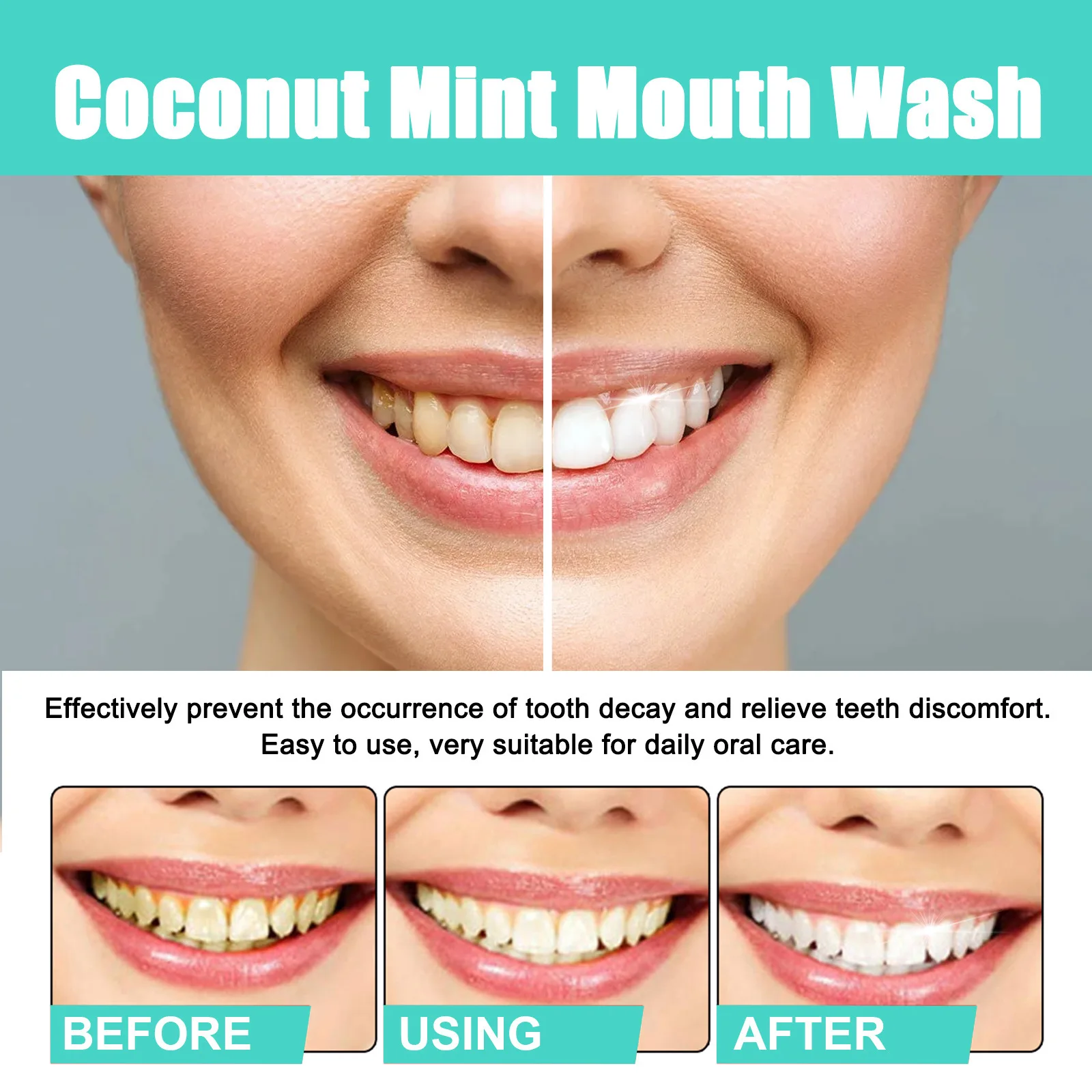 Hot Selling Vitamin E Alcohol Free Mouthwash Fresh Breath Teeth Whitening Oil Coconut Oil Pulling Natural Essential Oil