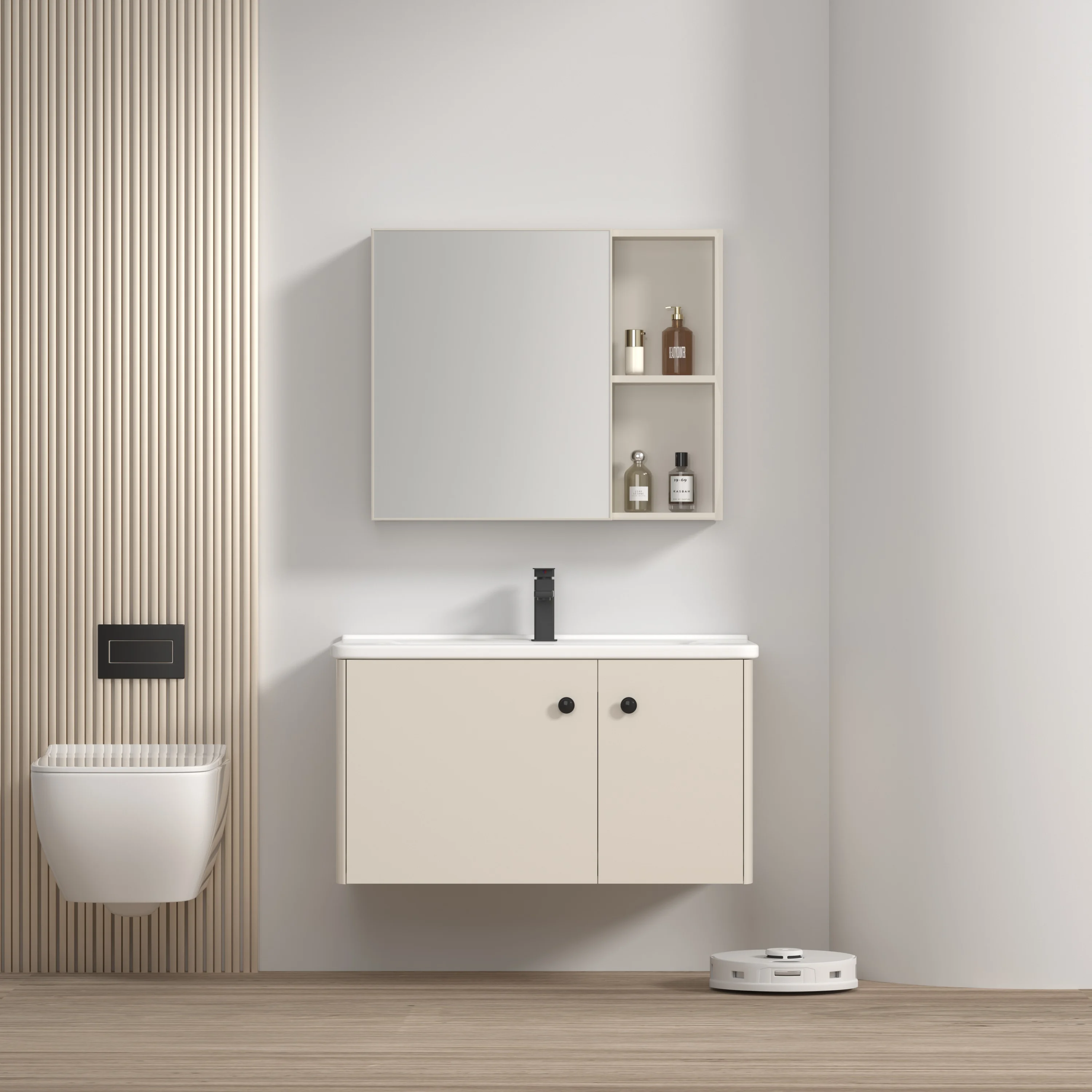 Simple Design Hotel Cream Aluminum Wall Mounted Basin Cabinet Single Sink Clearance Bathroom Vanities