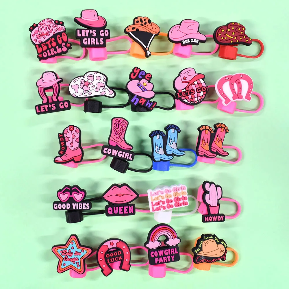 2024 New Design Western Straw Charm Cowboy Straw Cover For Straw Decoration Cowgirl Cup Cover For Drinks