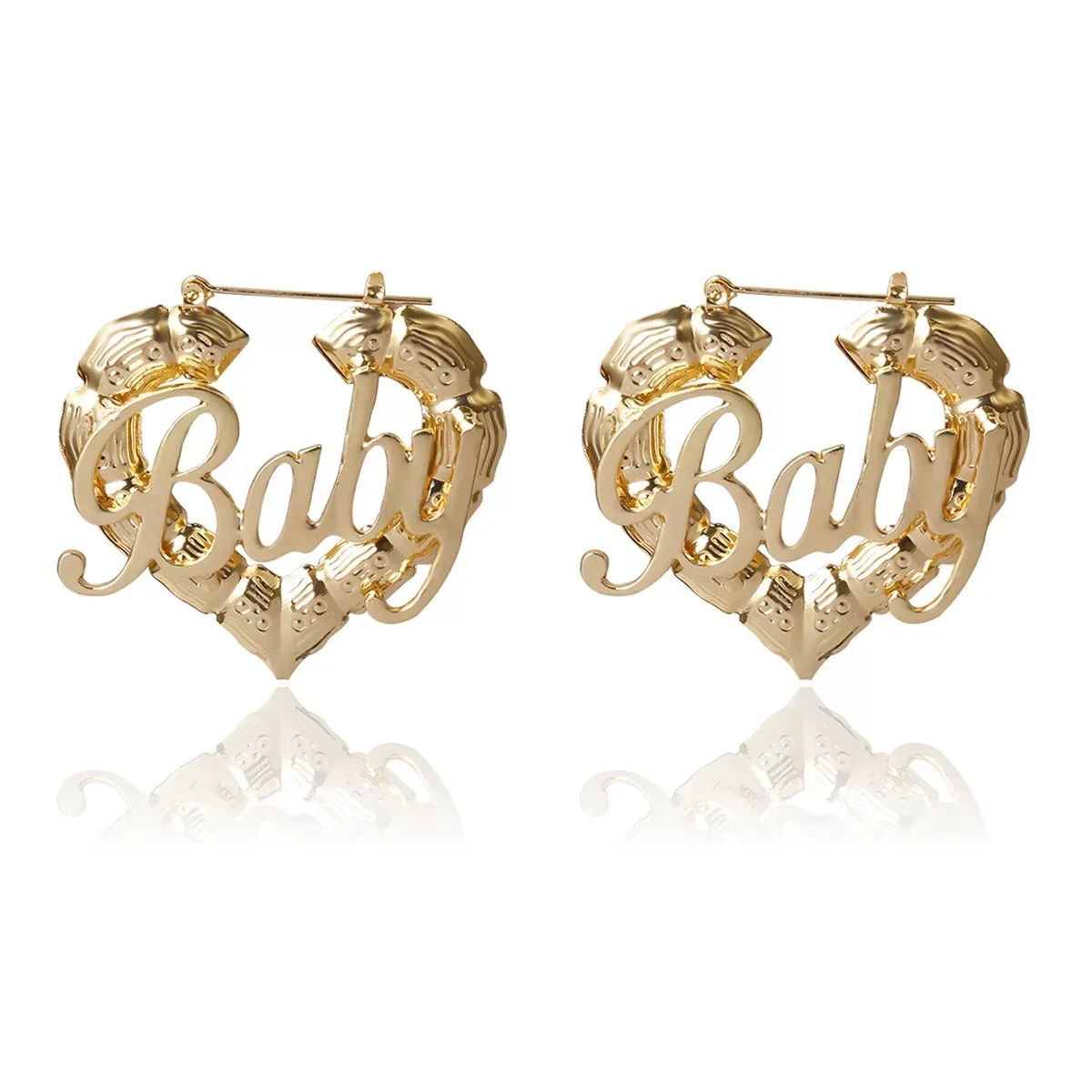 Chunky gold hoop letter baby earrings bamboos heart shape earrings
