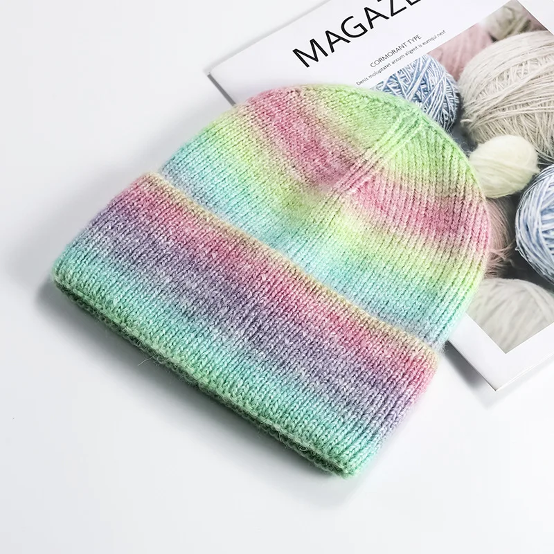 US online store hot products women winter tie dye hats thick knitted beanies