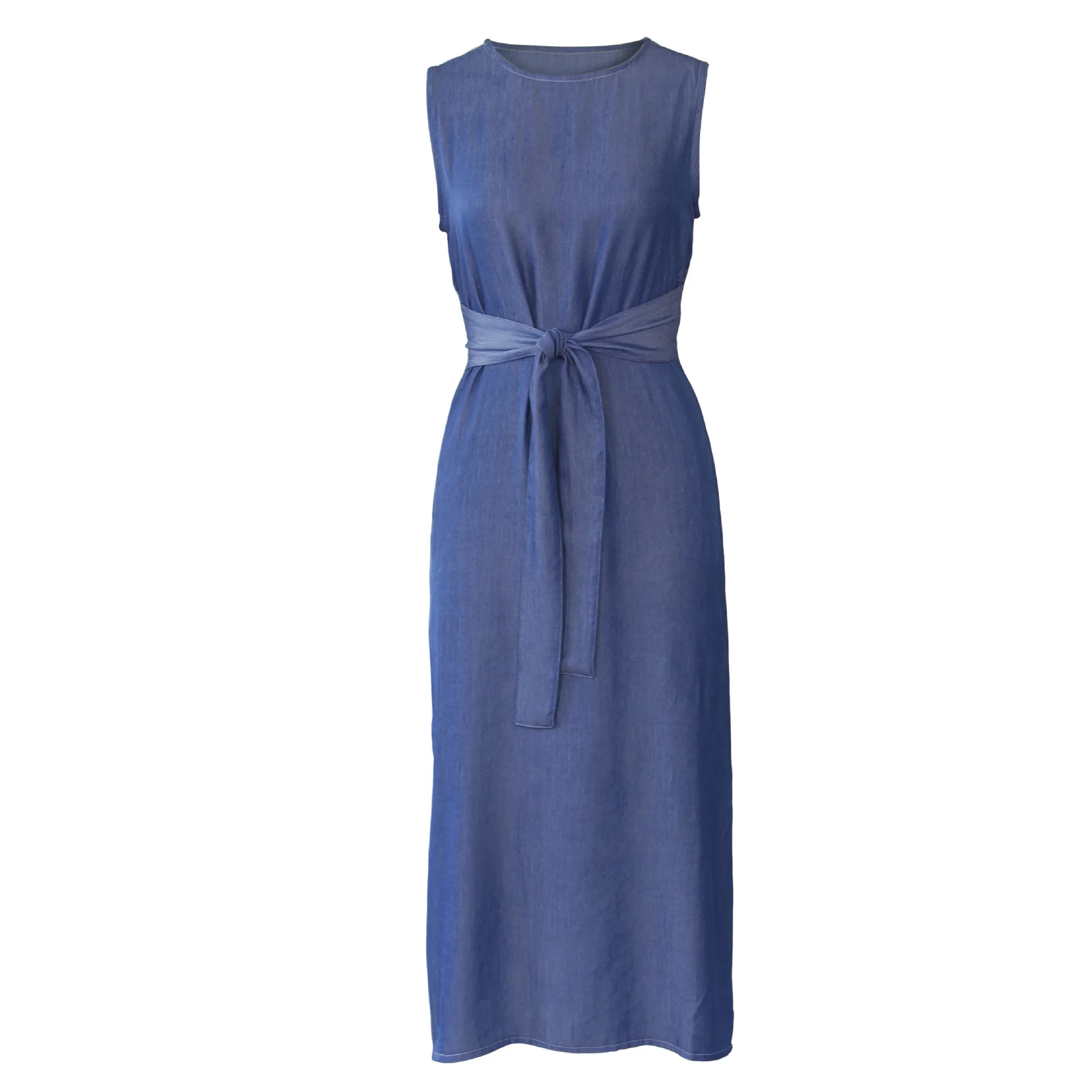 Wholesale 2021 Sleeveless Sexy Lace Up Tie Bodycon Woman Summer Maxi Denim Dress