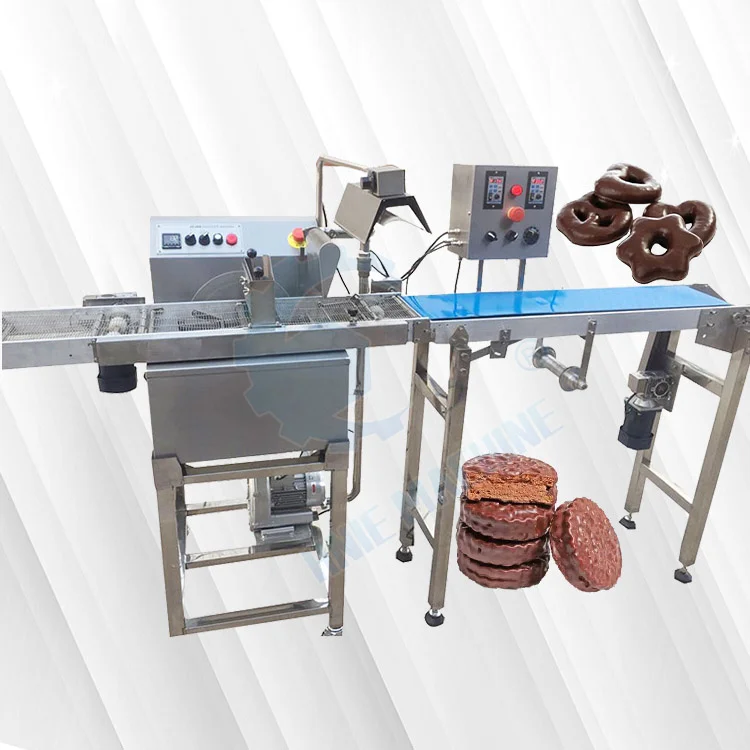 Cookie Enrober Enrobing Cooling Tunnel Automatic Chocolate Tempering Bar Biscuit Stick Chocolate Coating Machine