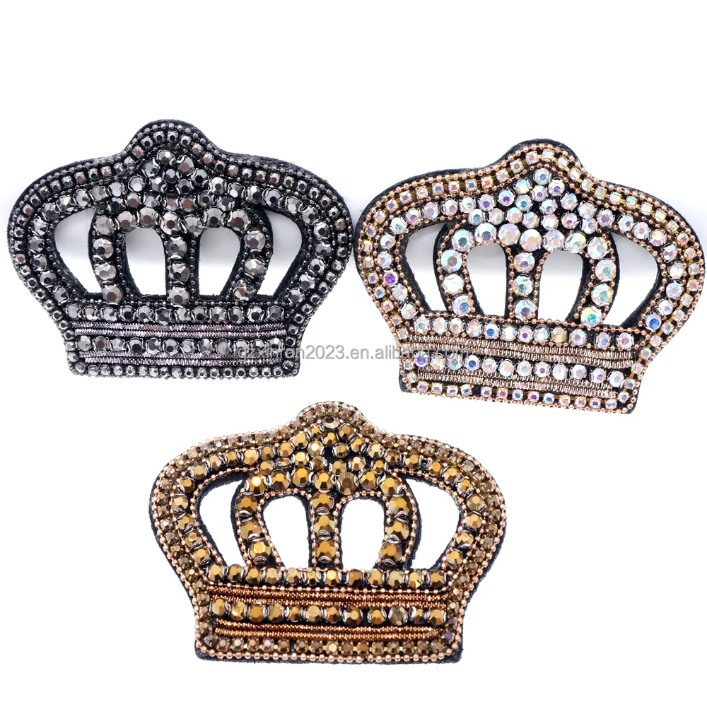 PE025  custom Hot fix rhinestone bead crown motif accessories crystal crown patches for hat