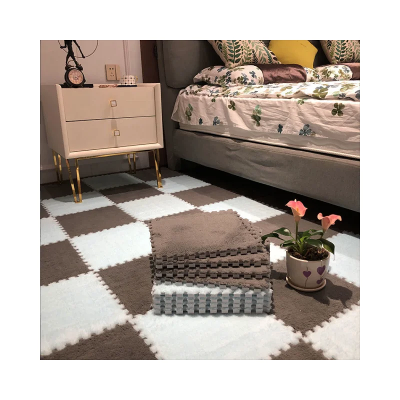 2024 eco-friendly Rubber Foam Puzzle Carpet Tiles Shaggy Carpet Long Pile Baby Puzzle Mat Carpet