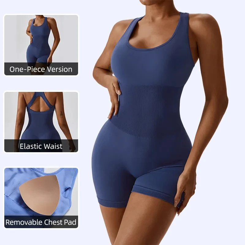 Bodysuits for women fitness jumpsuit wholesale Seamless tummy control Bodysuits Spaghetti Ribbed Knit One Piece Shorts