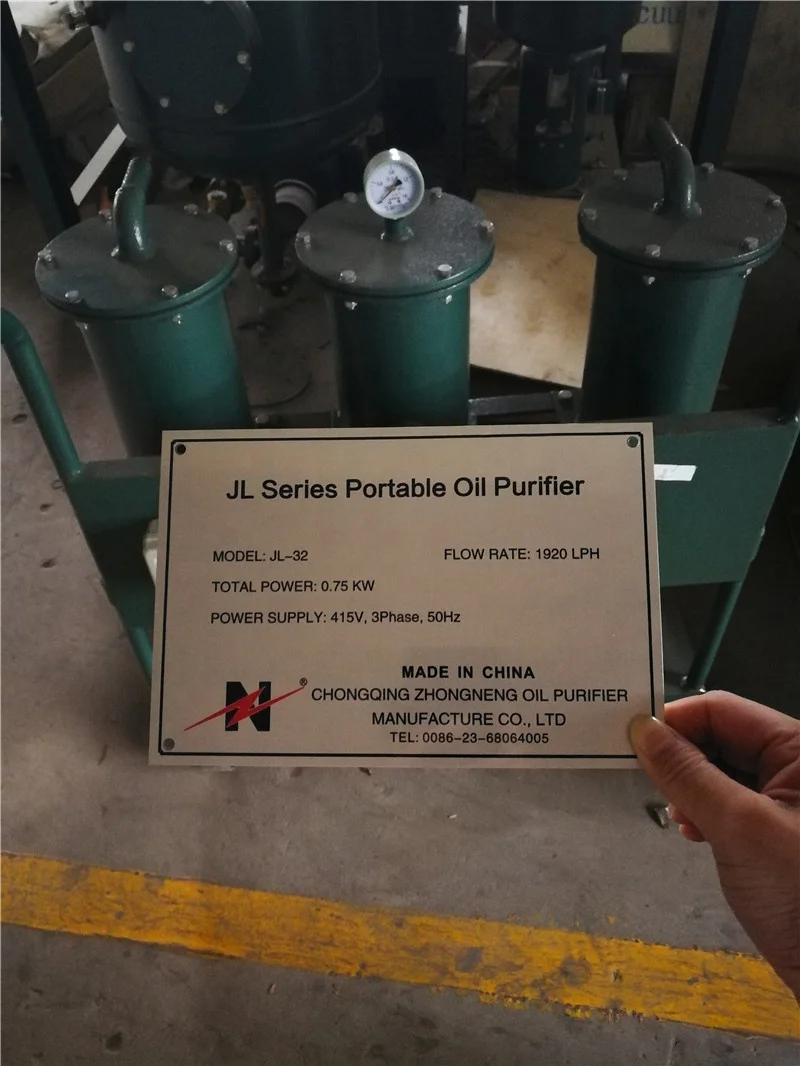 Zhongneng Brand Mobile Type JL Portable Oil Particle Removing Plant, Oil Filtering Machine with Capacity 32L/M