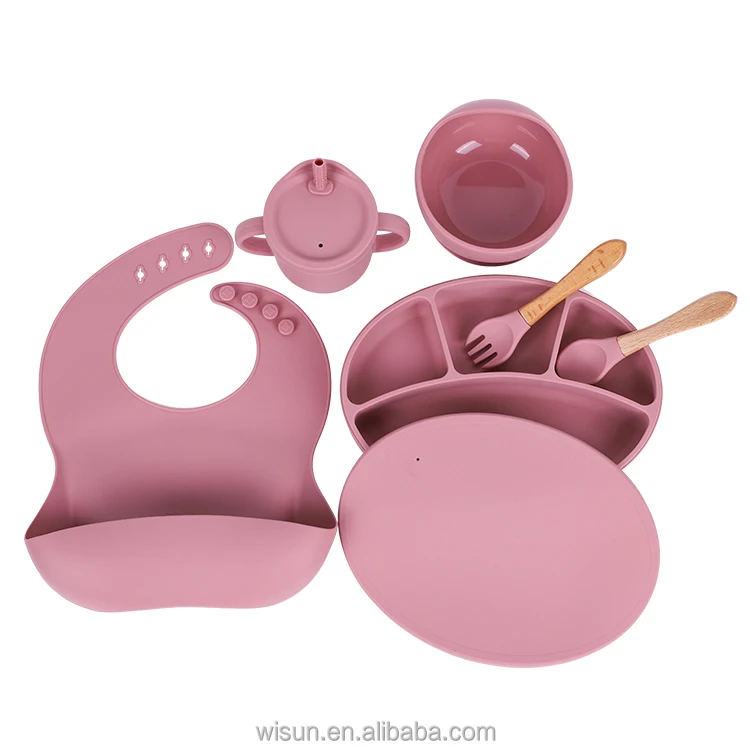 bpa free soft silicone pack baby feeding plate silicone bowl cute bamboo straw dinner plate with spoon suction cpc for baby food