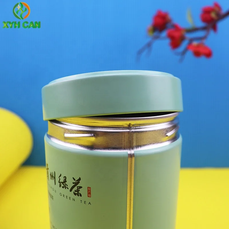 Custom printed Tinplate metal 250g Coffee tin Wholesale Round green tea Tin Cans Screw top tins with Coffee