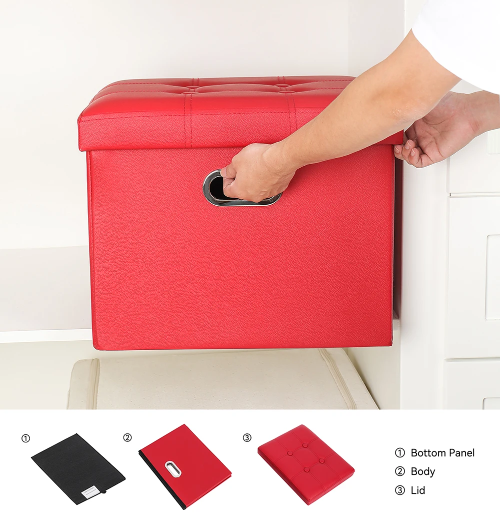 portable leather cube ottoman with metal handles bedroom small folding storage stool foot stool