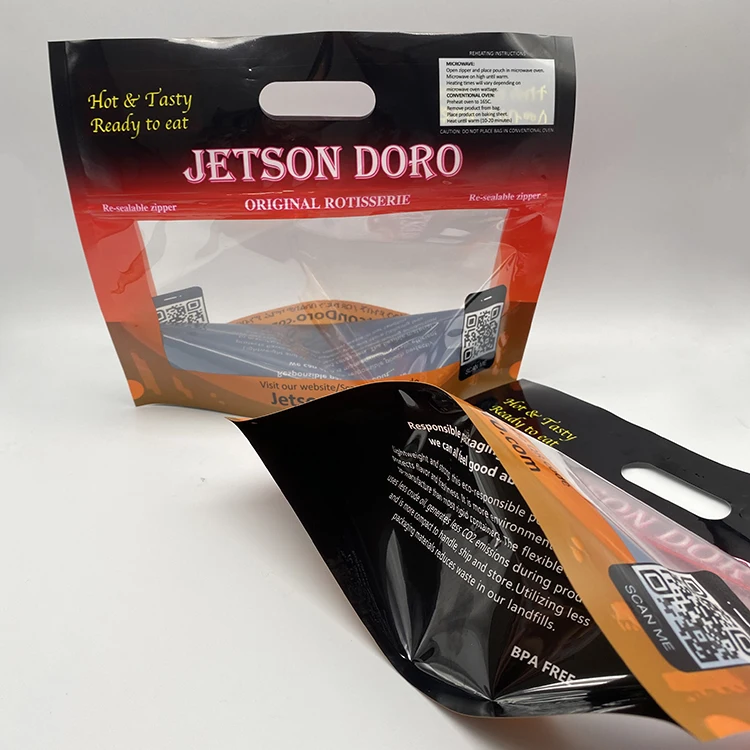 Personalised printed ziplock rotisserie roasted chicken packaging bag roasted grilled chicken stand up pouch with handle