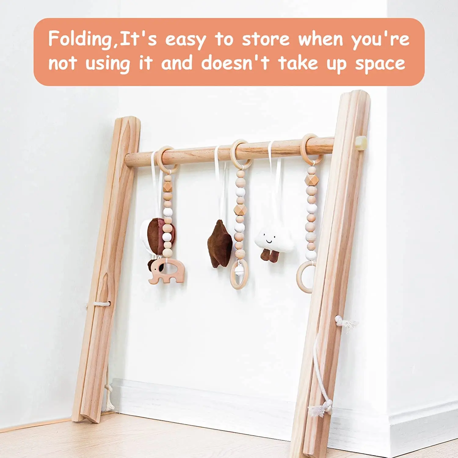 Wood Foldable Activity Hanging Bar Activity Wooden Frame Toys Baby Play Gym