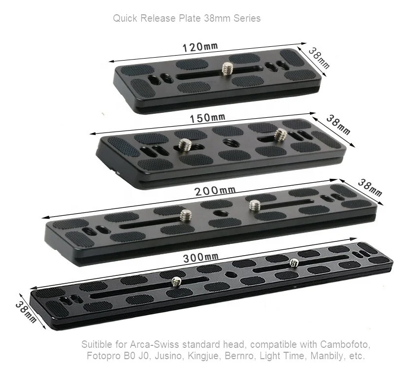 Black Aluminum Universal Quick Release Plate PU Series 38mm Width Compatible with PU-50 for Tripod Ball Head Monopod DSLR Camera