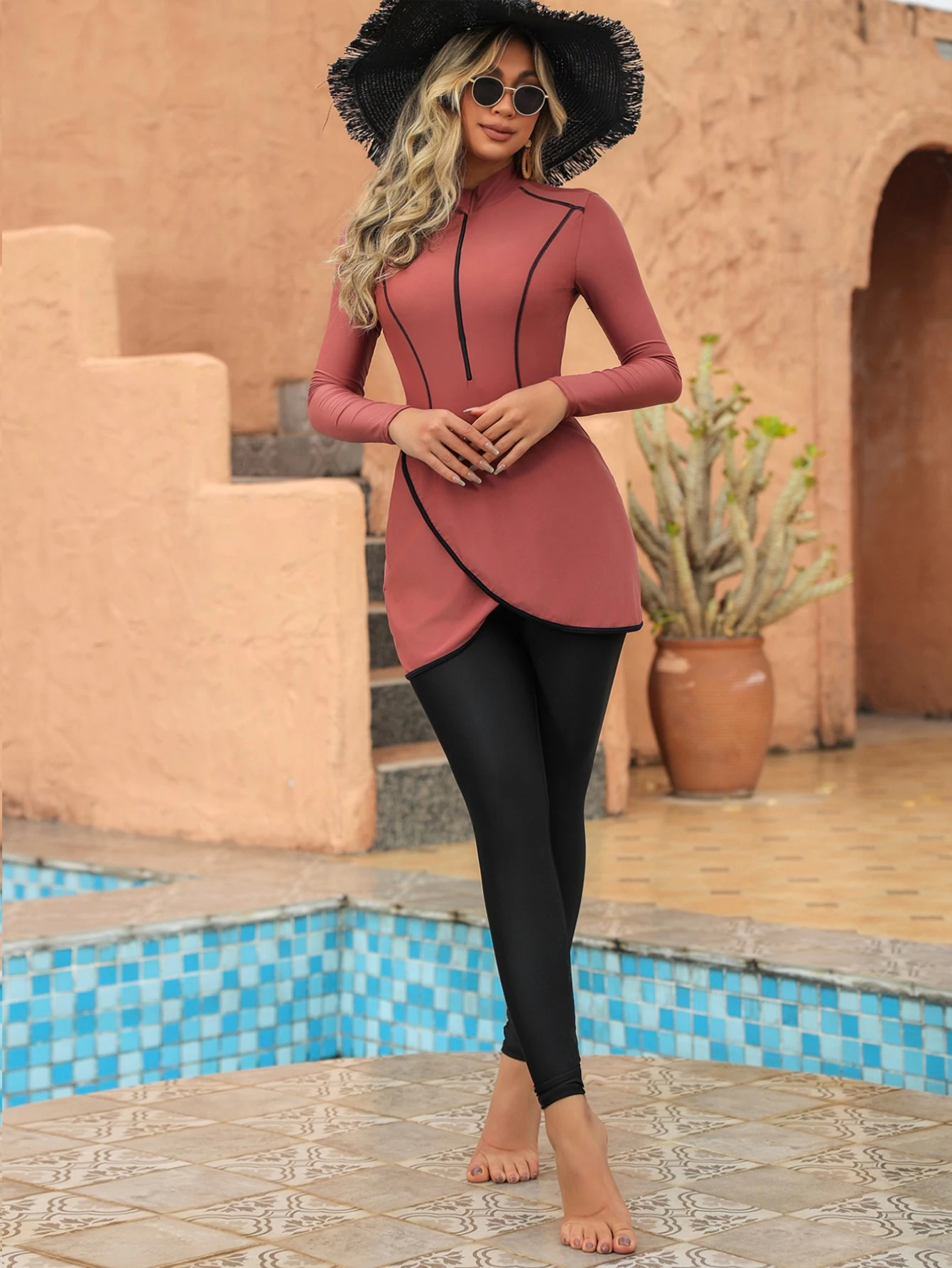 2024 3PCS New Design zipper style woman burkini muslim swimwear long-sleeved slim fit Islamic modest swimwear