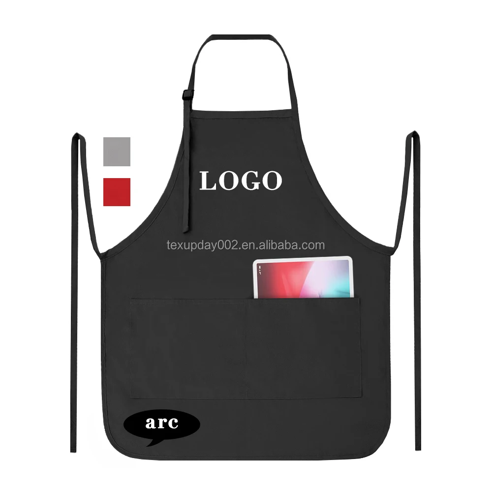 high quality arc angle pockets adjustable  cotton poly black chef kitchen cook long apron coffee shop for kitchen bbq grill