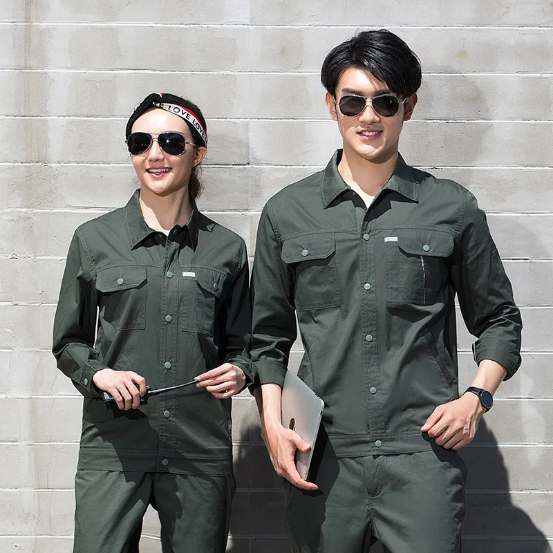 Summer 100% Cotton Work Suit Set Pure Cotton Sweat-absorbing and Breathable Thin Factory Workshop Long Short Sleeve Work Suit