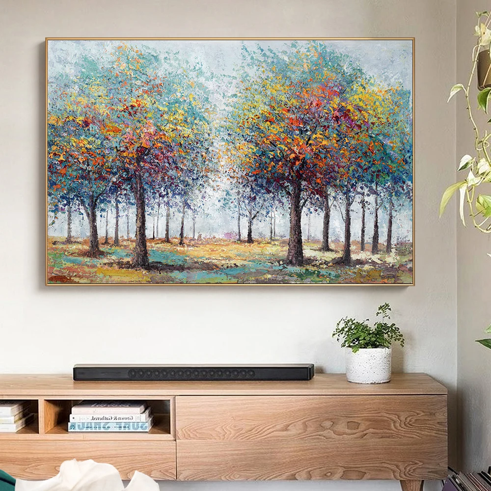 Abstract Colorful Tree Painting Prints And Posters On Canvas Modern Landscape Wall Art Picture