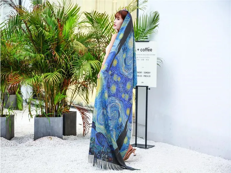 Zipeiwin wholesale price starry night design oil painting 100% polyester cashmere scarf with good price