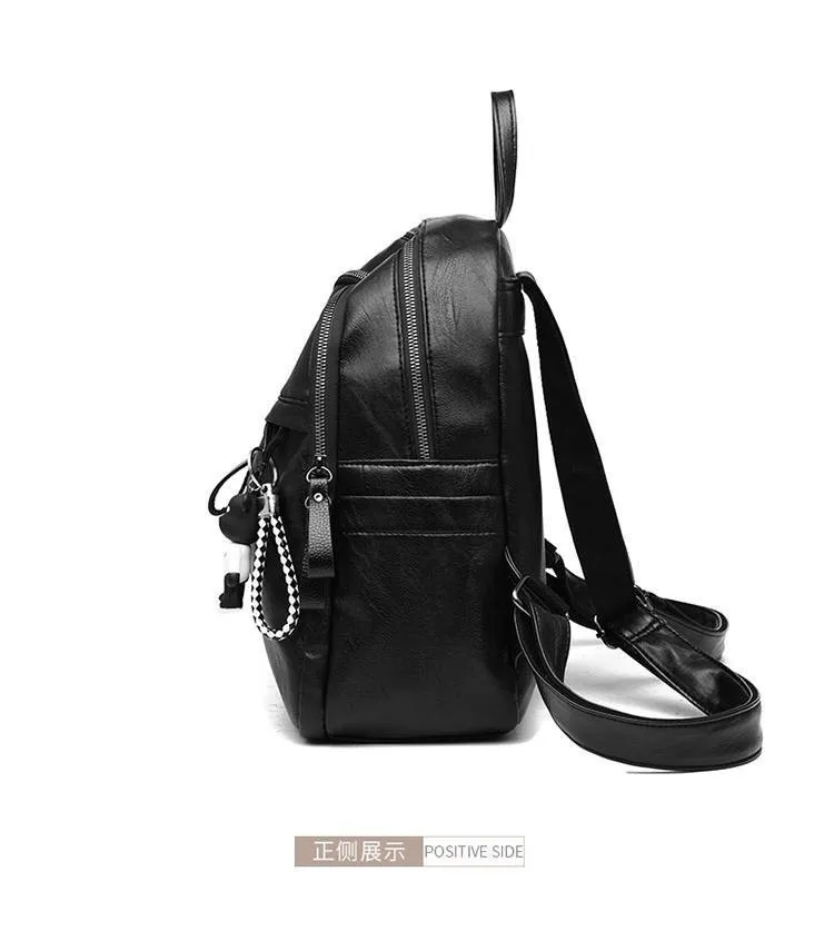 Wholesale Fashion Waterproof PU Leather Bag Girls School Backpack Black Color