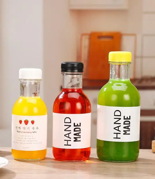 New Design 12oz 16oz  Cylinder Glass Bottles with Screw Aluminum Plastic Lid for Beverage Soy Chili Sauce