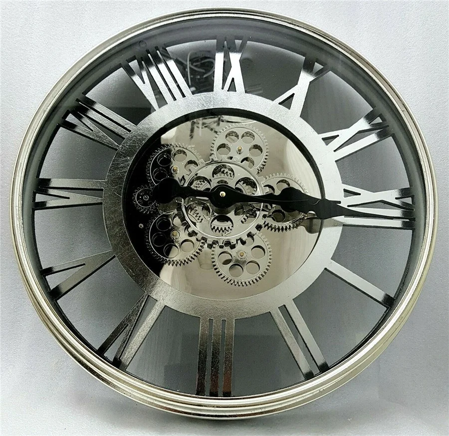 
21.5 inch patent Oversized Large Skeleton metal Industrial Antique Shabby Chic style plastic moving rotating gear wall clock 