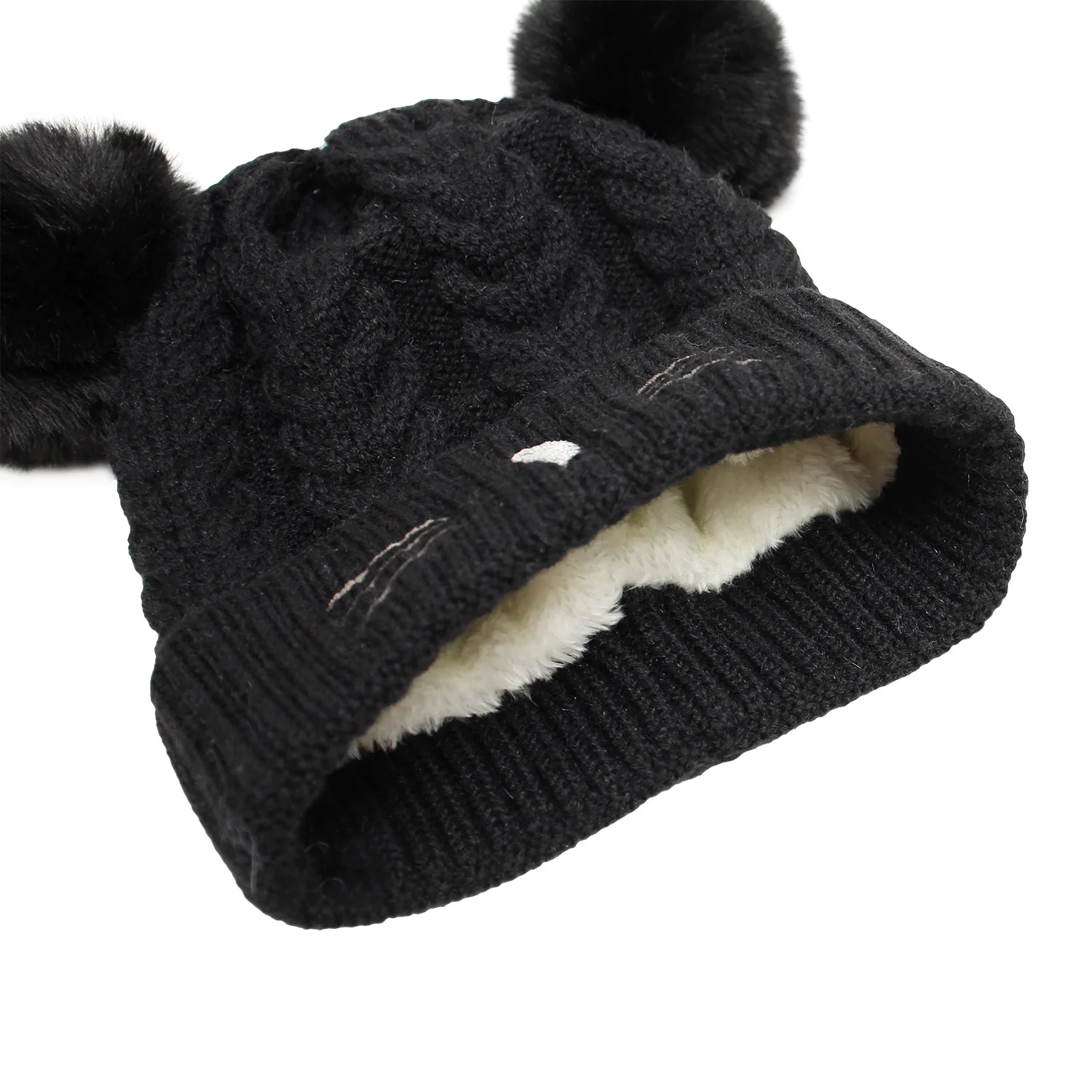 2022 New cute design winter baby hat cat design knitted pompom kids beanie hat