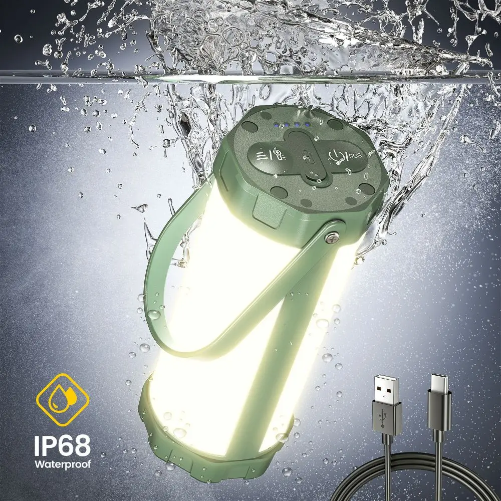 Портативная лампа для кемпинга, Ip68, водонепроницаемая 1200lm, регулируемая яркость, 120 часов, светодиодные фонари для кемпинга с режимом Sos