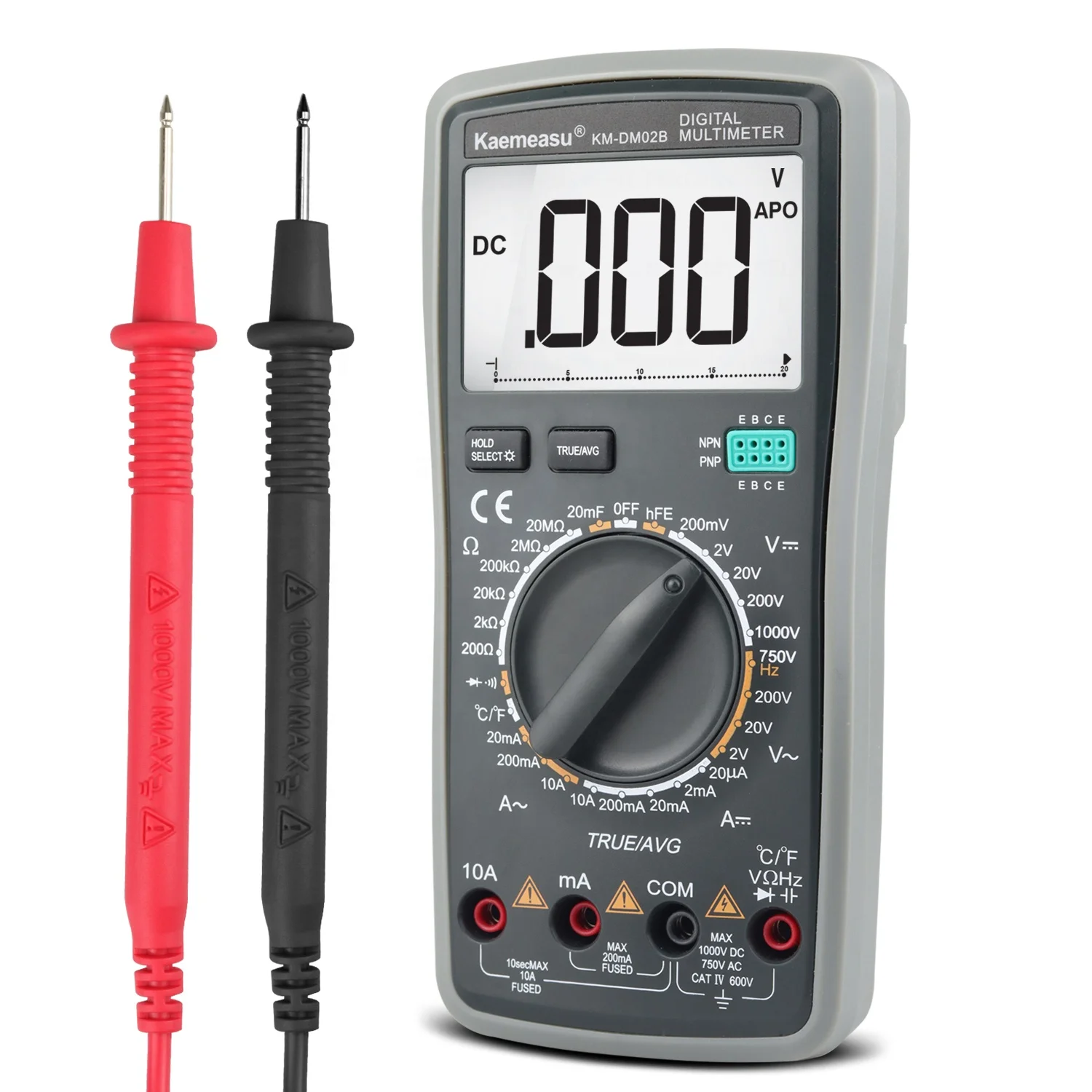 High precision Anti burn 1000V Digital Multimeters LCD Screen voltmeter T-RMS function Multi meter with temperature probe 02B
