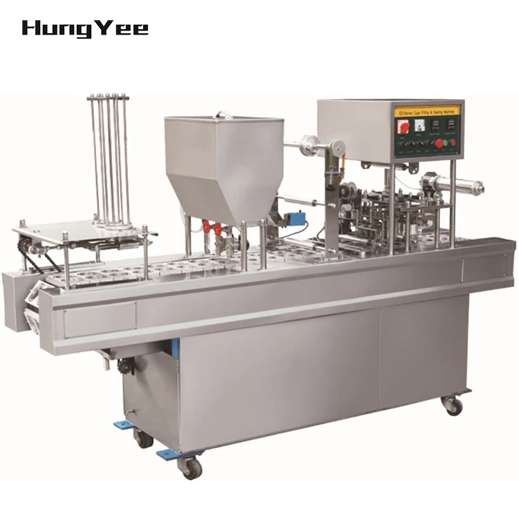 Automatic Continuous Induction Assembly Line Porridge Rice Wine Liquid Food Cup Plastic Jar Container Filling & Sealing Machines