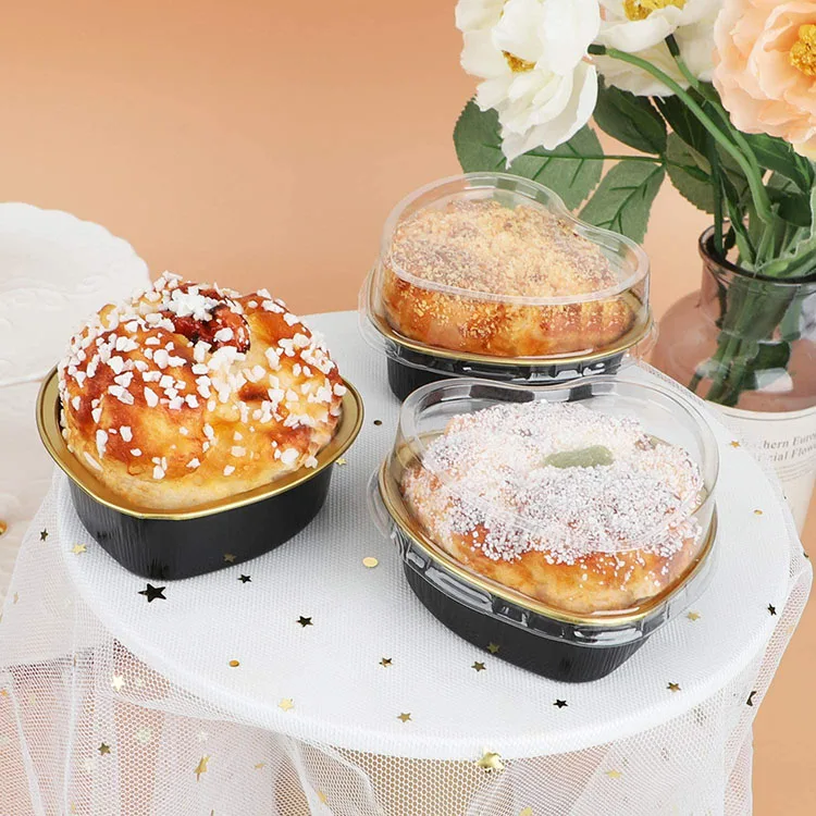 Пригодные для переработки закуски в форме сердца снэки десерты Flan кекс хрустящие пироги алюминиевая фольга чашки выпечки с