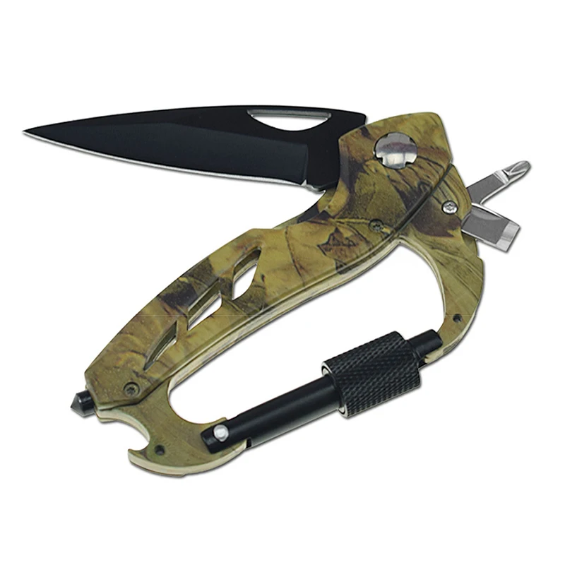 Multi-functional emergency carabiner with knife screwdriver bottler opener edc gadgets tool