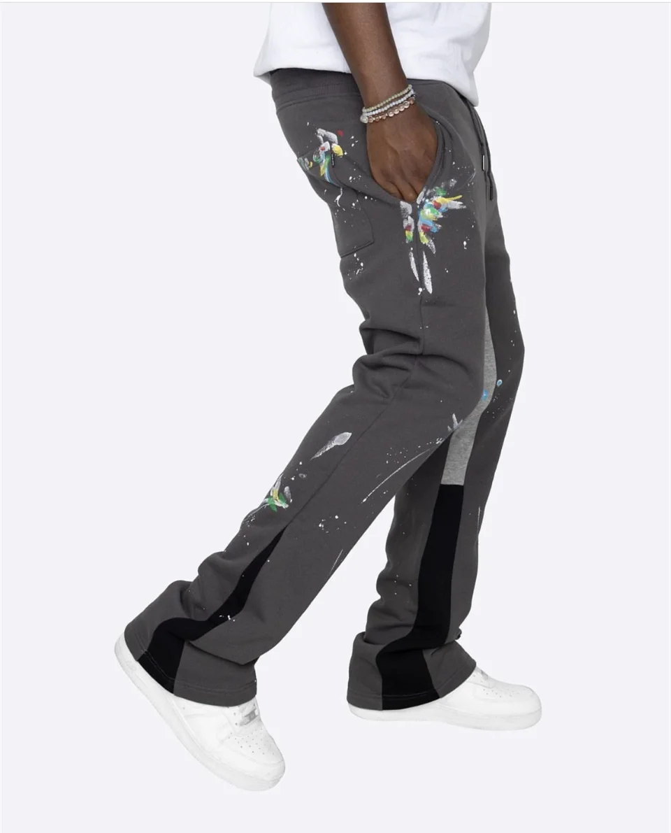KY New Custom Patchwork Paint Splatter Print mens high quality Flared Hot Sale Flaired Sweatpants 8