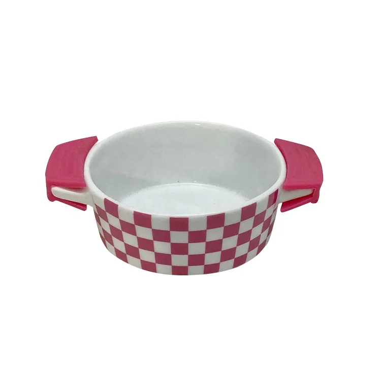 Porcelain  Dish Tray Ceramic Dish Oven Tray With Silicone Handle