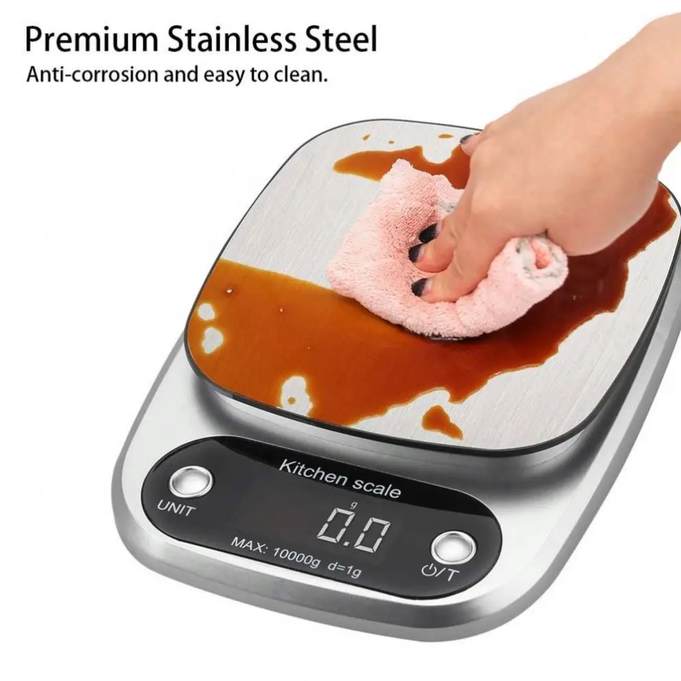  10KG LCD Portable Electronic Kitchen Weighing Scales Household Multifunction Stainless Steel Digital