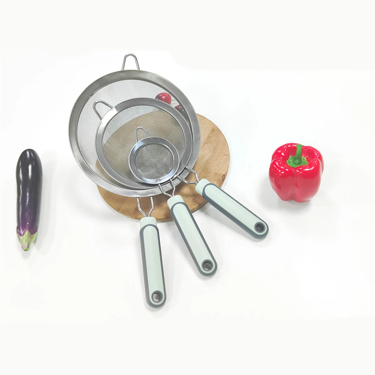Ss18/0 + Ss18/10Mesh Metal Kitchen Strainer Manual Flour Sieve Juice Filter Fine Mesh Strainer