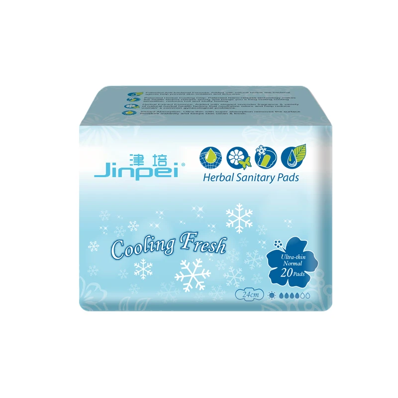 
Hot Sale Cooling fresh Ultra Thin Biodegradable Herbal Sanitary Napkin Pad for Lady 