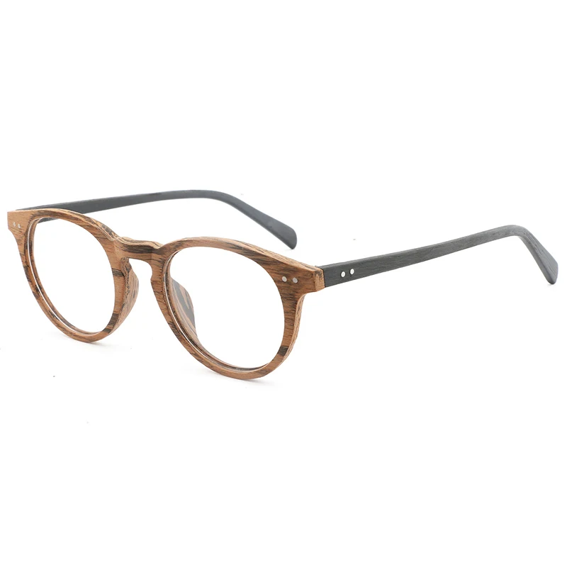 Fashion Retro Clear Lens Custom Unisex Eyeglasses Oem Acetate Wood Grain Reader Round Prescription Myopia Glasses Frame