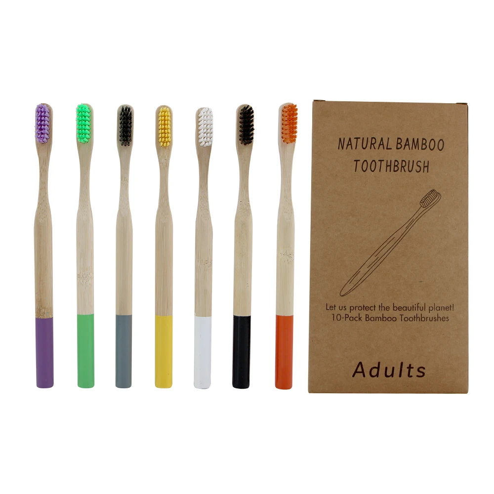 Eco Friendly Custom Logo Oem Wholesale Oral Biodegradable Bristle Bamboo 10 Pcs Adult Round Handle Toothbrush